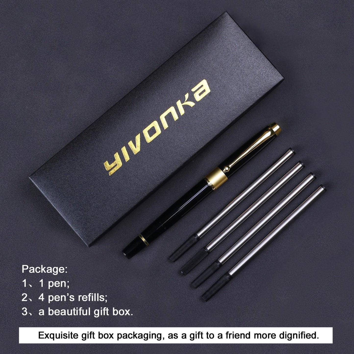 YIVONKA Ballpoint Pen Black Refill,Luxury Ballpoint Line width 0.5mm,Best Ball Pen Gift Set for Men & Women Professional Executive,Office,Nice BallPens Classy Gift Box (Black)