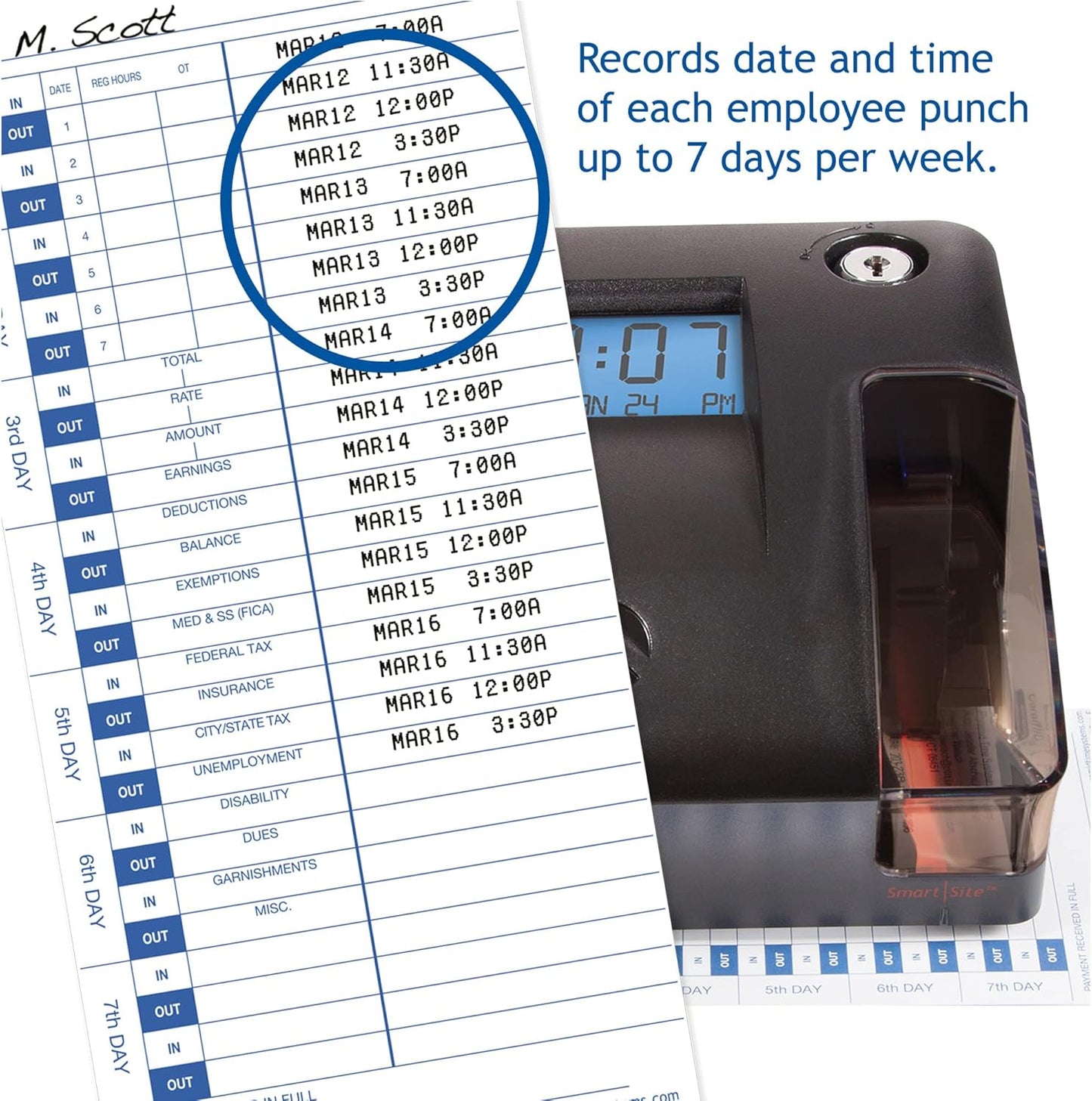 Pyramid Time Systems - 3600SSK1 Smart SiteTime Clock and Document Stamp with SmartSite LED Alignment and Tri-View Window - Includes 125 Time Cards, Time Card Rack, Ribbon, 2 Security Keys