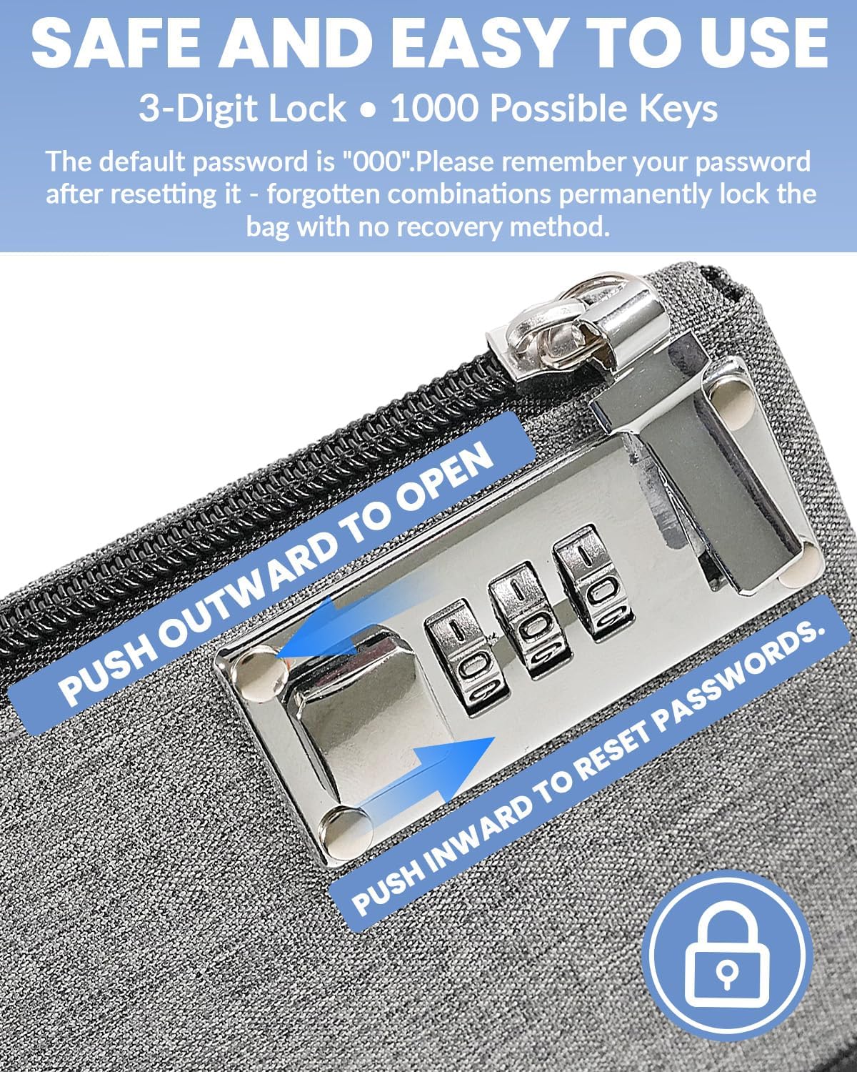 Money Bag with Lock, Aerthezu Cash Locking Bags with Zipper, Travel Safe Lockable Bank Bag, 2 Pack,Black & Grey - Size:5x8 Inches