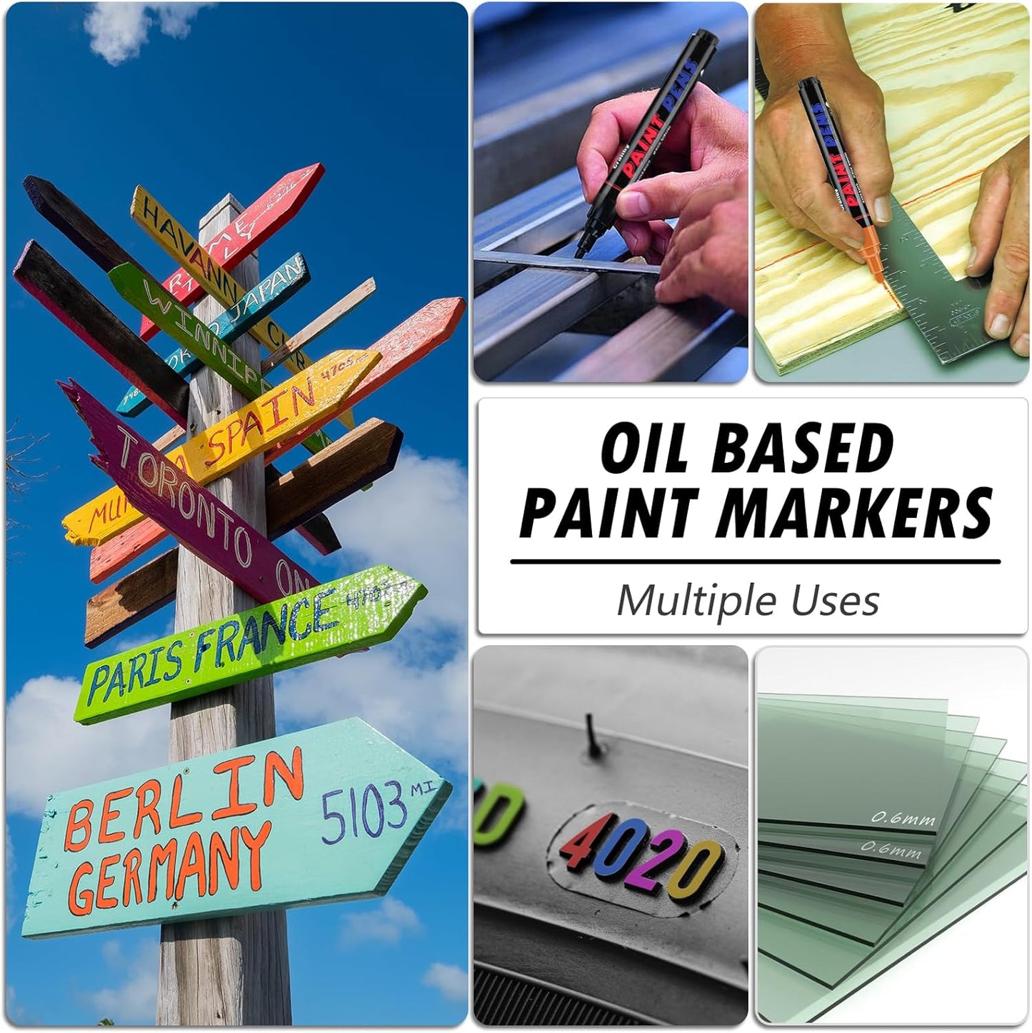 Brown Paint Pens Paint Markers - 8 Pack Permanent Quick Dry Waterproof Marker Pens for Rocks Wood Fabric Plastic Canvas Glass Mugs Metal Tire Stone