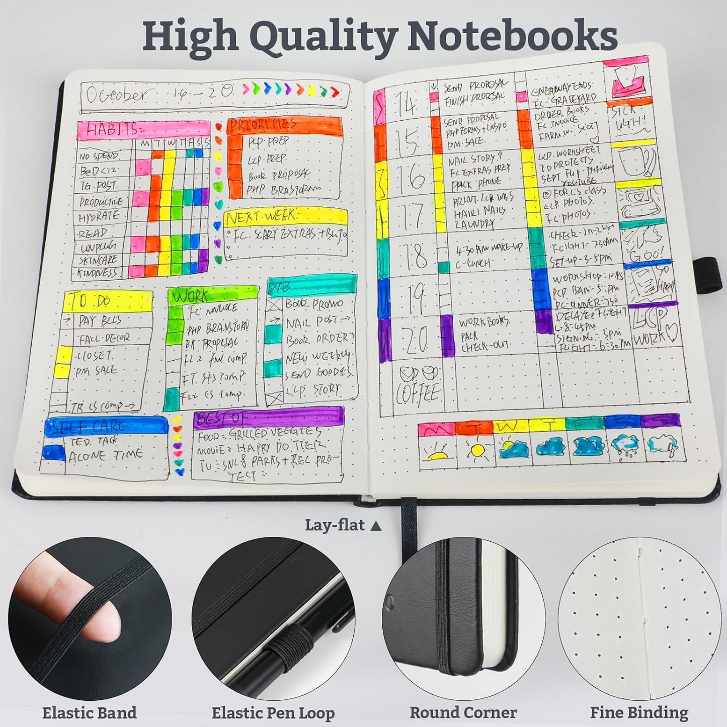 Bullet Dotted Hardcover Journal Notebook, A5 140 Pages 120Gsm Thick Paper for School,Note Taking,Work,Diary，5.7''*8.3'',Turquoise