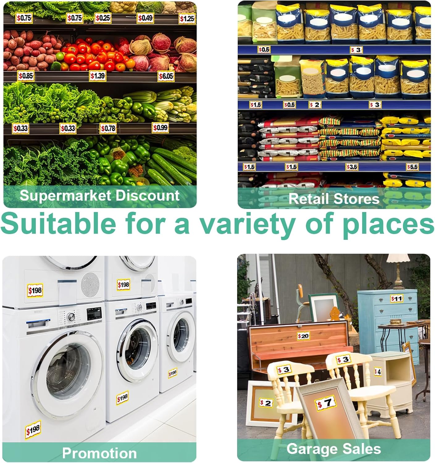 300 PCS Removable Garage Sale Price Stickers, 3"x2" Price Stickers for Yard Sales, Flea Markets, County Fairs & Retail Use, Pricemarker Labels, Colours Round Price Tags