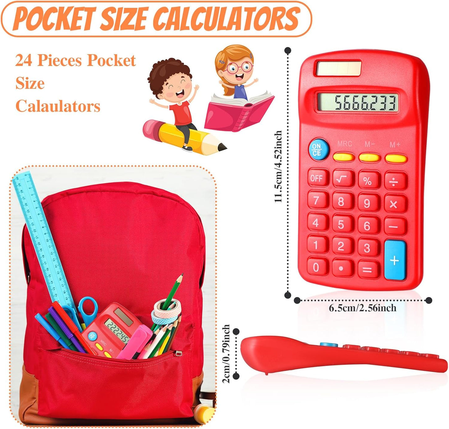 24 Pieces Basic Calculators for Students Small Pocket Size 8 Digit Display Mini Calculators Dual Powered Handheld for School Desktop Home(Red)