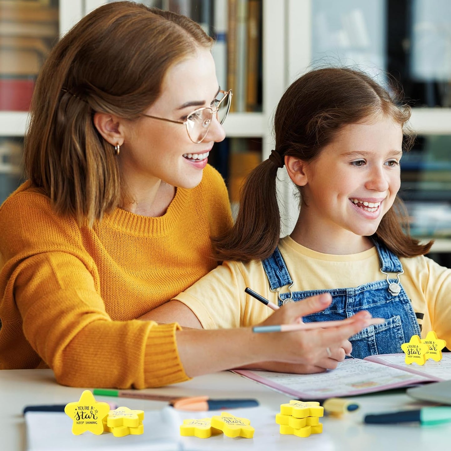 Spakon 50 Pcs Inspirational Star Erasers for Kids Bulk Cute Back to School Erasers 1.57" Fun Eraser for Classroom Prize You're A Star Yellow Motivational Gift for School Student Rewards