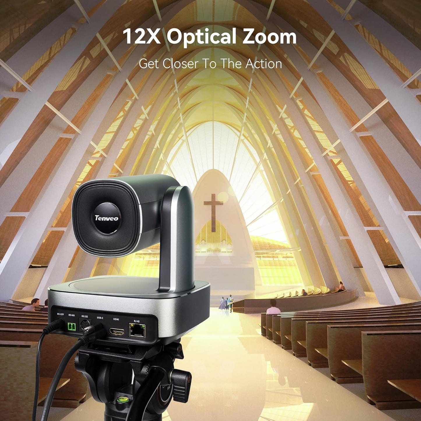 Tenveo VLoop 4K PTZ Camera with 12X Optical Zoom Wide View Angle USB3.0/HDMI/RJ45/PoE Live Streaming Camera for Church Video Conference Broadcast Works with Zoom Skype Teams, Red Dot Design Winner