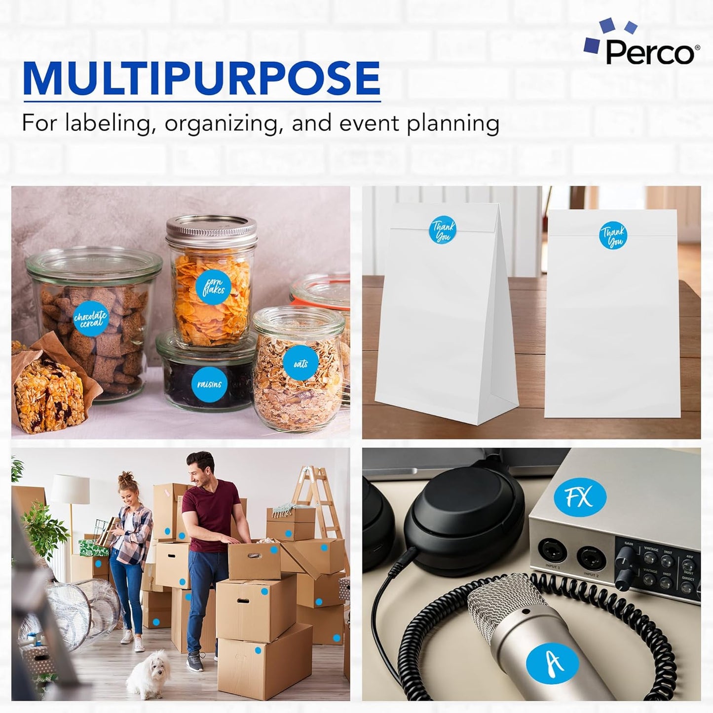 Perco Light Blue 2-Inch Round Circle Dot Sticker Labels with Easy Peel Perforation - 500 Labels per Roll - Strong Adhesion, Vibrant Colors for Organizing, Crafting & More - Made in USA