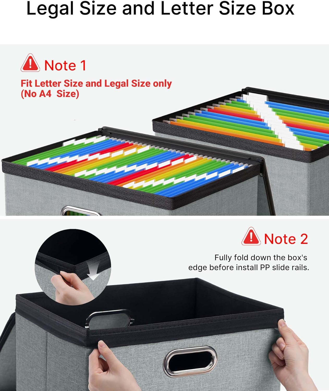 Oterri 2 Pack Large File Organizer Boxes with Lids, File Box with Mesh Pockets, Document Organizer Box for Letter/Legal Size Folders, Zippers Important Document Organizer (Grey, Without Folders)