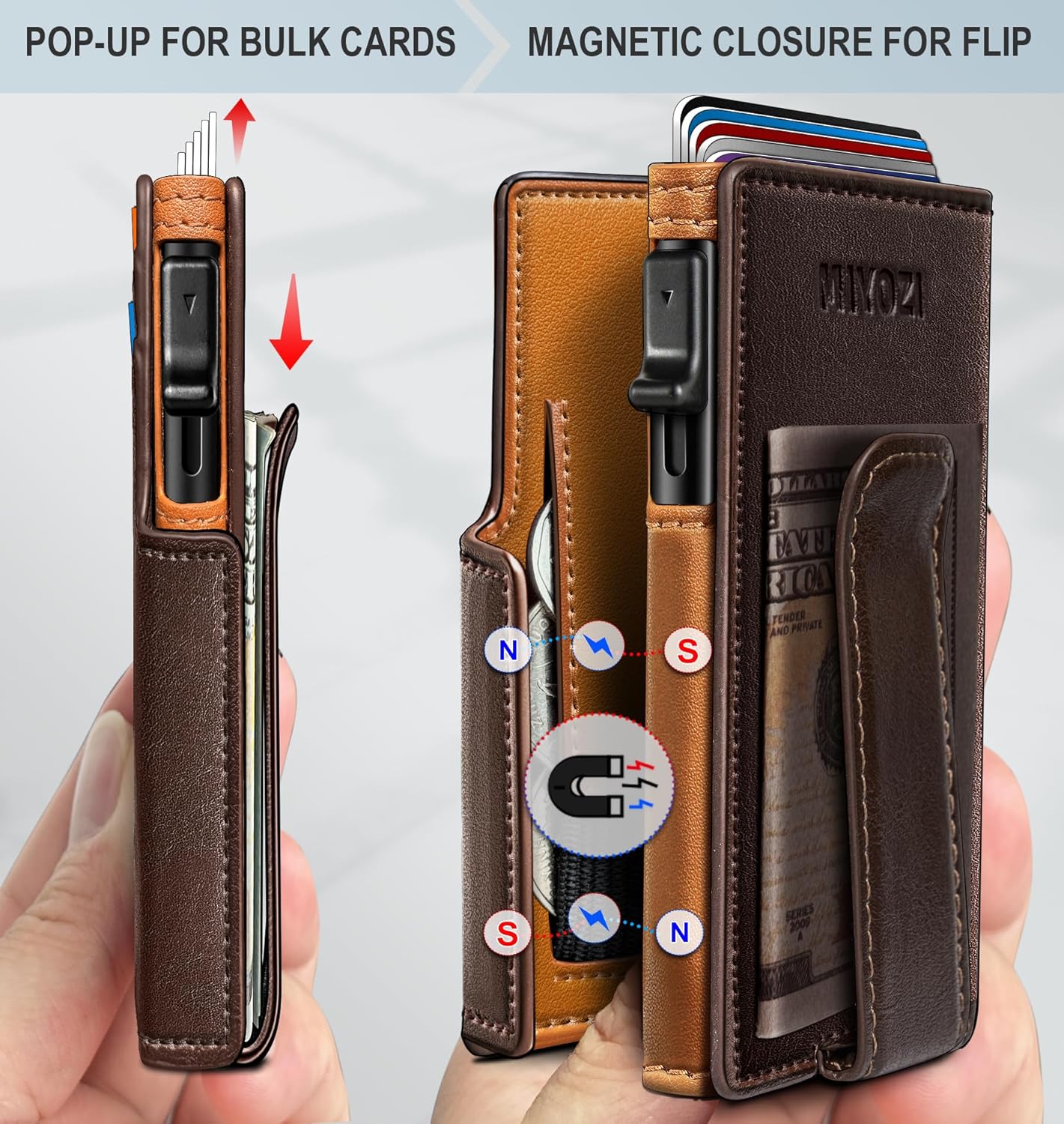 Men Wallet,with Money Clip Coins Pocket ID Window,Slim Front Pocket RFID Blocking Pop-up Card Holder 3.9"x 2.7", Gift Boxed