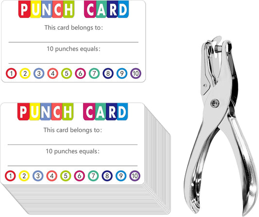 Punch Cards Kit 215 PCs Incentive / Chore / Responsibility / School Attendance / Homework Progress Tracking Card (3.5" x 2") with Hole Punch
