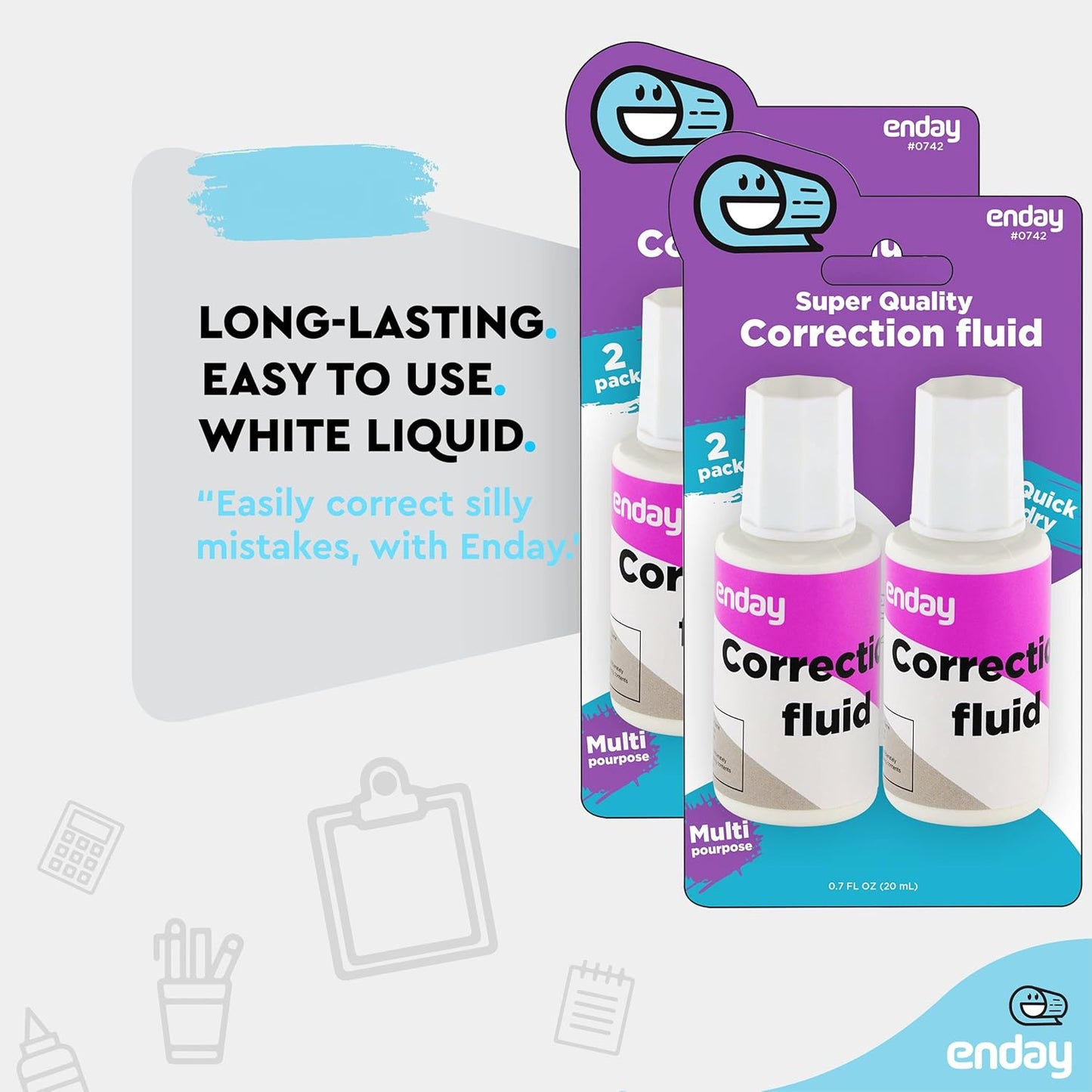 White Out Liquid Correction Fluid Pack of 4, White Fluid .7 fl. Oz. / 20 ml Multi-Purpose Smooth Wite Out Corrector for school, Office, and Home – by Enday