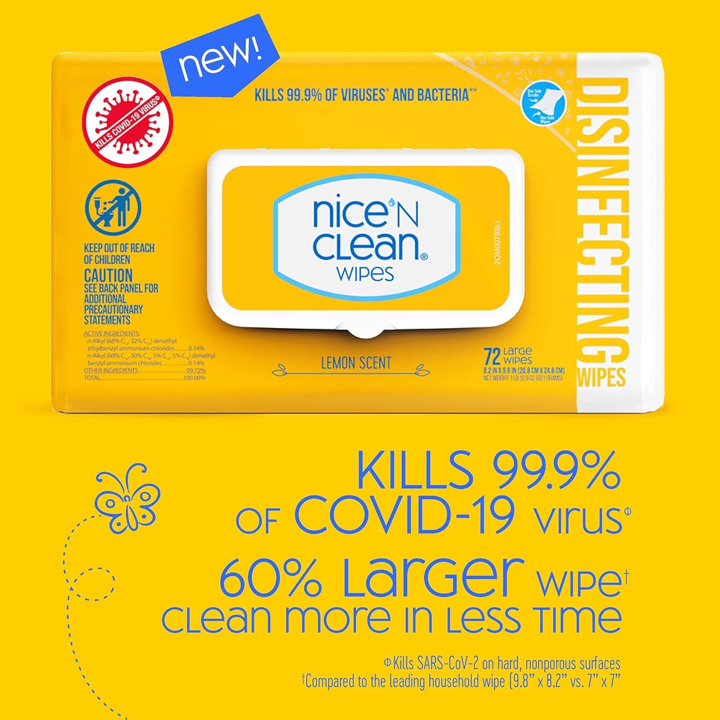 Nice 'N Clean Disinfecting Surface Wipes 72ct | Cleans & Disinfects Home & Kitchen Surfaces | Lemon Scent