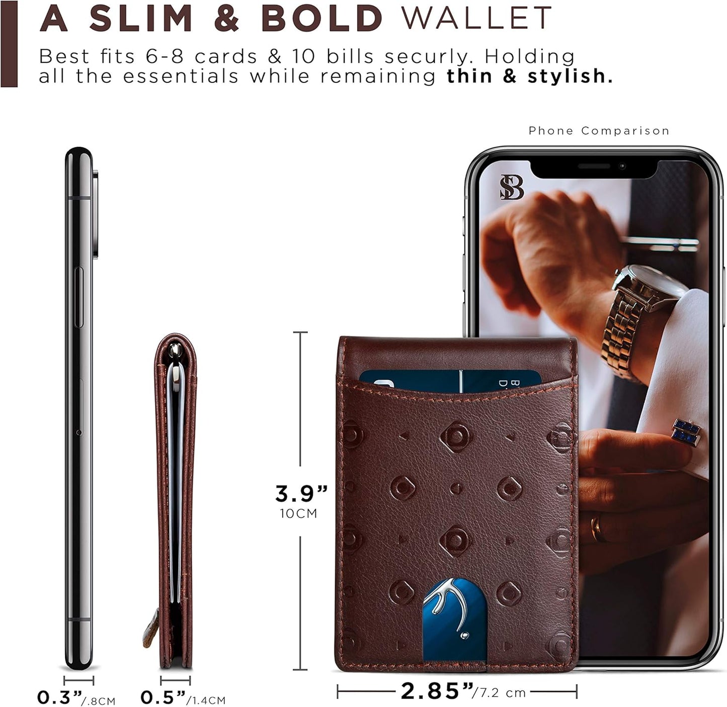 SERMAN BRANDS RFID Blocking Slim Bifold Genuine Leather Minimalist Front Pocket Wallets for Men with Money Clip Thin Mens