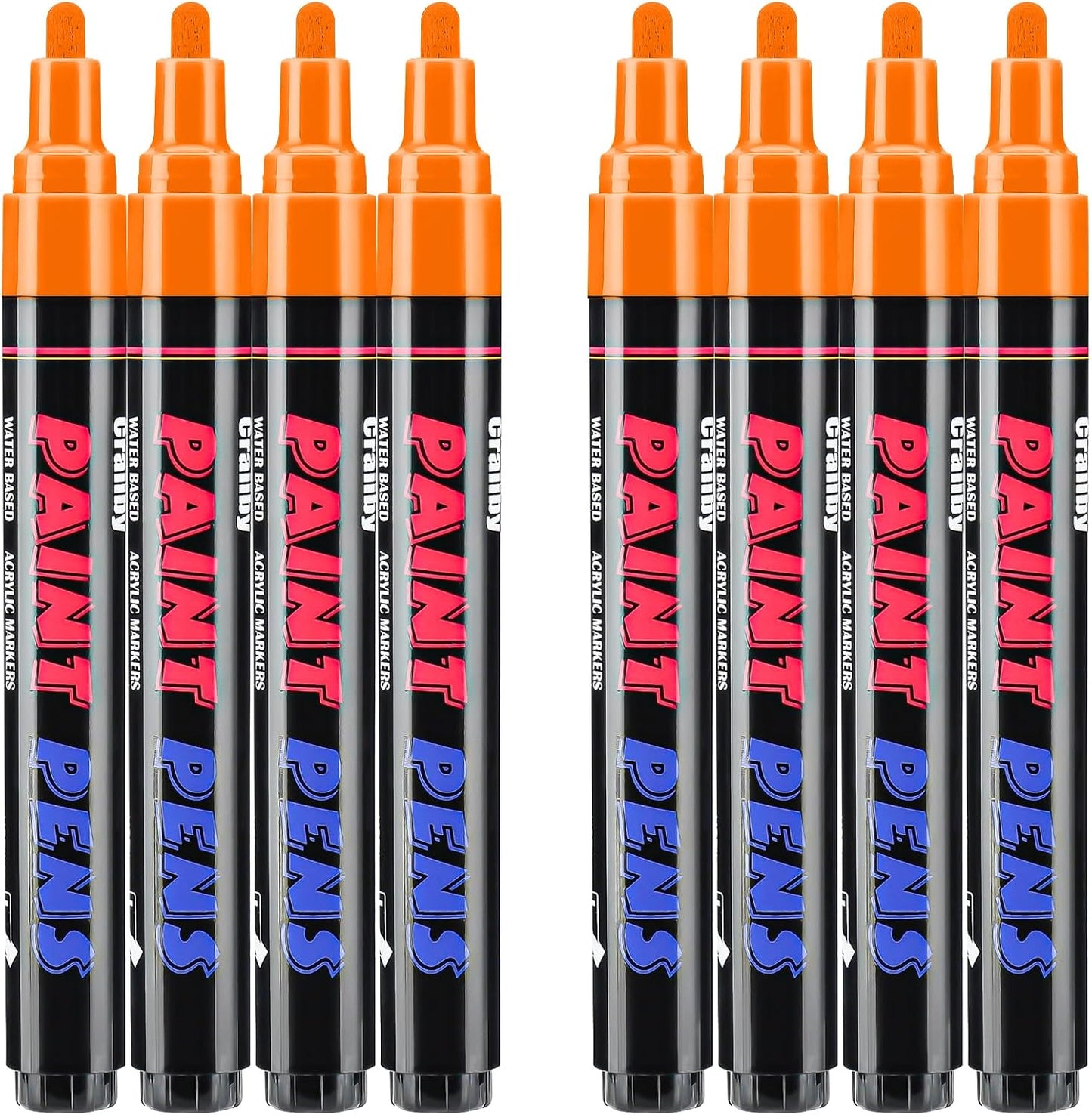 Orange Paint Pens Paint Markers - 8 Pack Permanent Quick Dry Waterproof Marker Pens for Rocks Wood Fabric Plastic Canvas Glass Mugs Metal Tire Stone