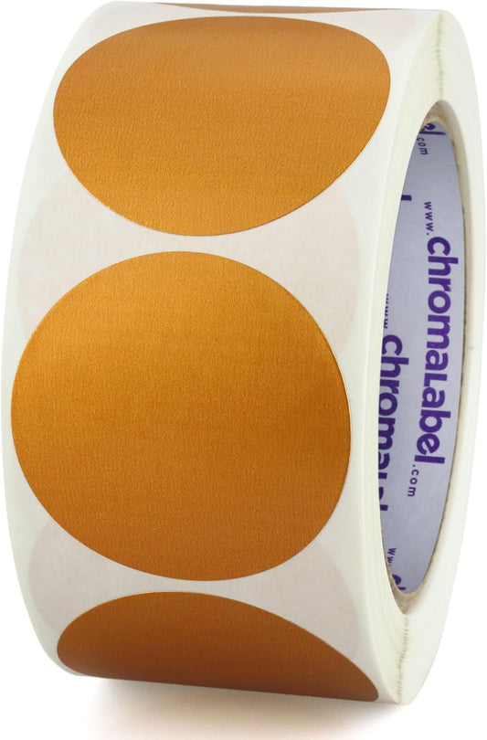 ChromaLabel 2 Inch Round Label Permanent Color Code Dot Stickers, 500 Labels per Roll, Metallic Bronze