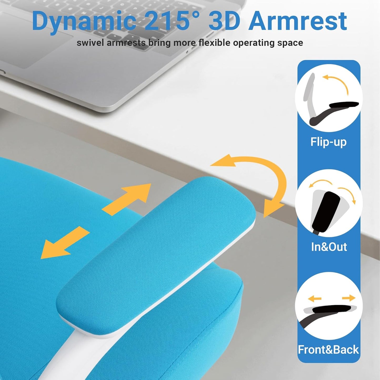 HYLONE Heavy Duty Office Chair, 5" Thickened Seat Ergonomic Desk Chair with Adjustable Armrests, Home Office Computer Chairs for Long Hours Mesh Executive Chair(Blue)