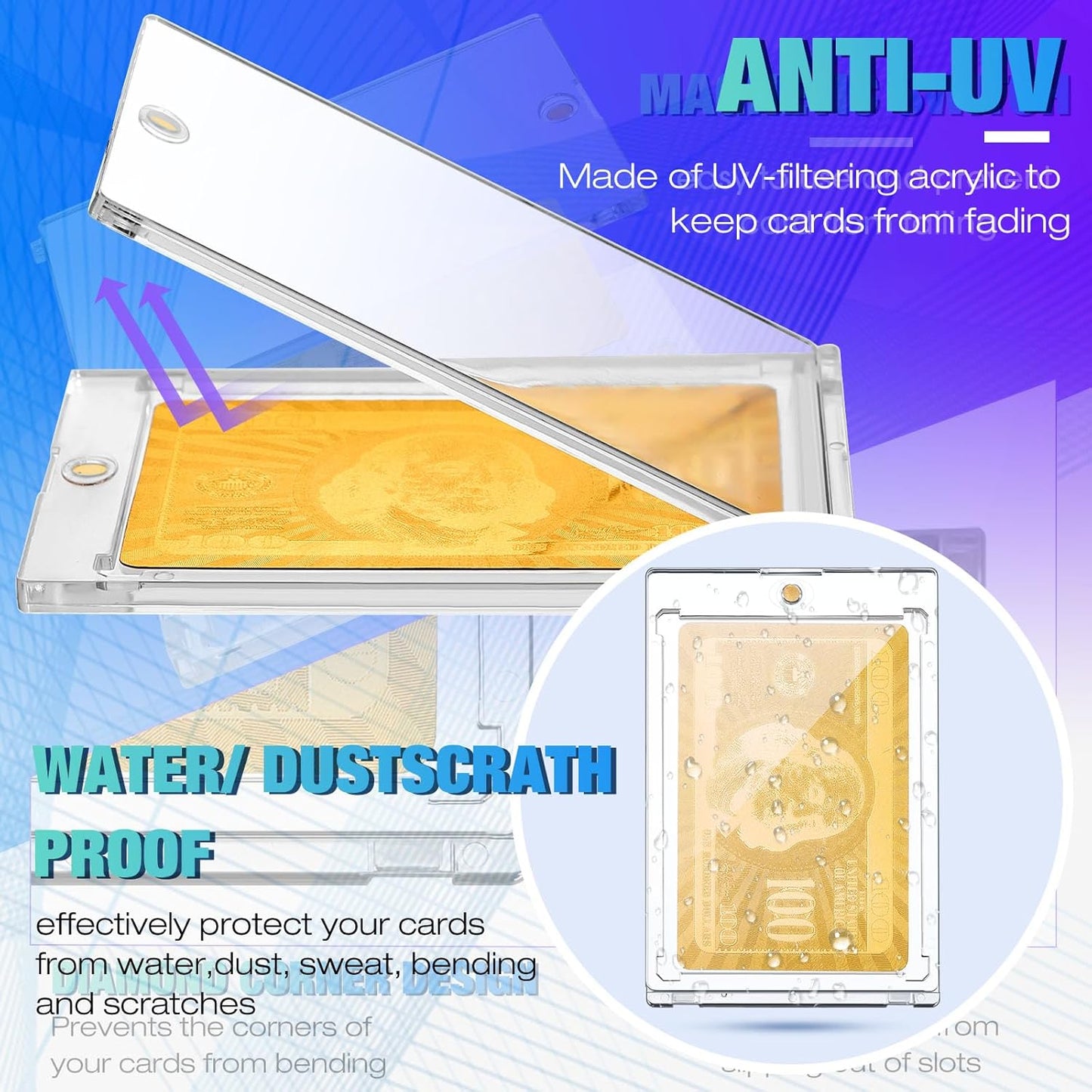 SATINIOR 15 Pcs 100 Pt Magnetic Card Holder, Holder Case Clear Protectors for Thick Baseball Football Hockey Cards