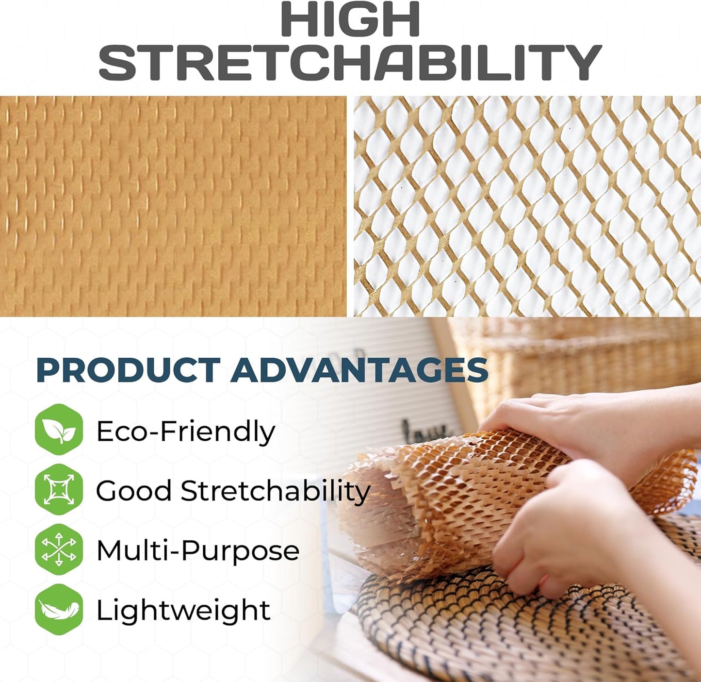 HexcelWrap Mini - Honeycomb Packing Paper, Eco-Friendly, Sustainable Paper Bubble Wrap for Shipping & Moving, Cushioned Packing Material in Easy Self-Dispenser Box - White, 12" x 1400'