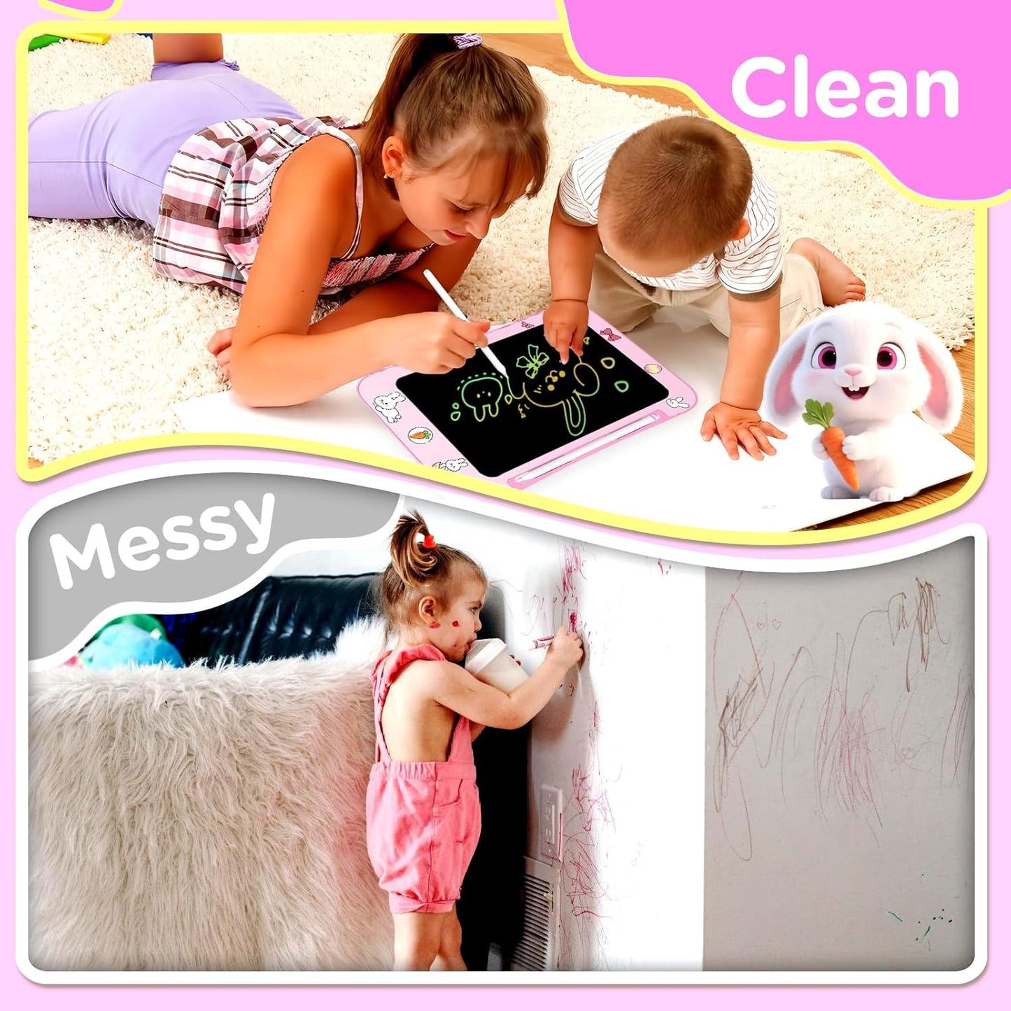 LCD Writing Tablet for Kids, Colorful Screen Drawing Board for 3-7 Year Old Boys & Girls - Educational Toys for Birthday & Christmas (Rabbit)