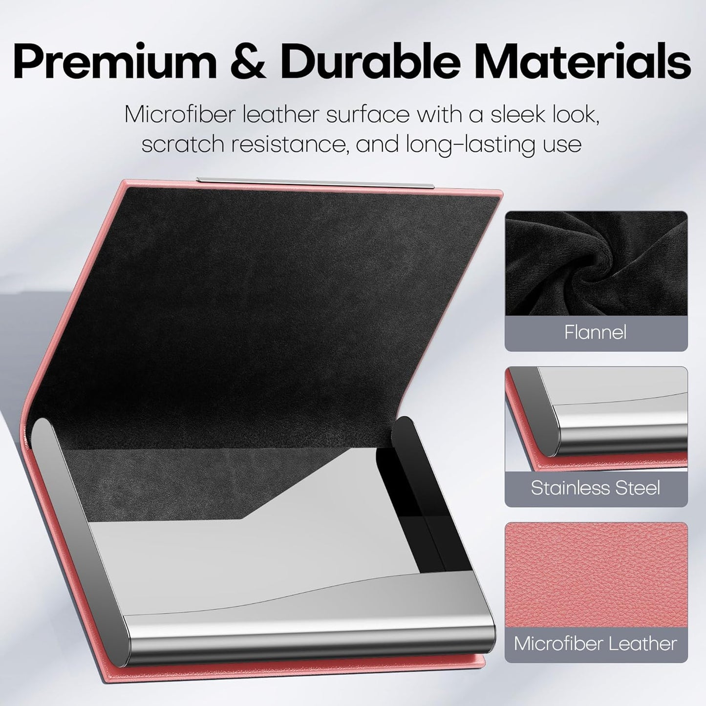 Padike Business Card Holder, Professional PU Leather & Stainless Steel Multi Card Case,Business Card Holder Wallet Credit Card ID Case/Holder for Men & Women. (Pink)