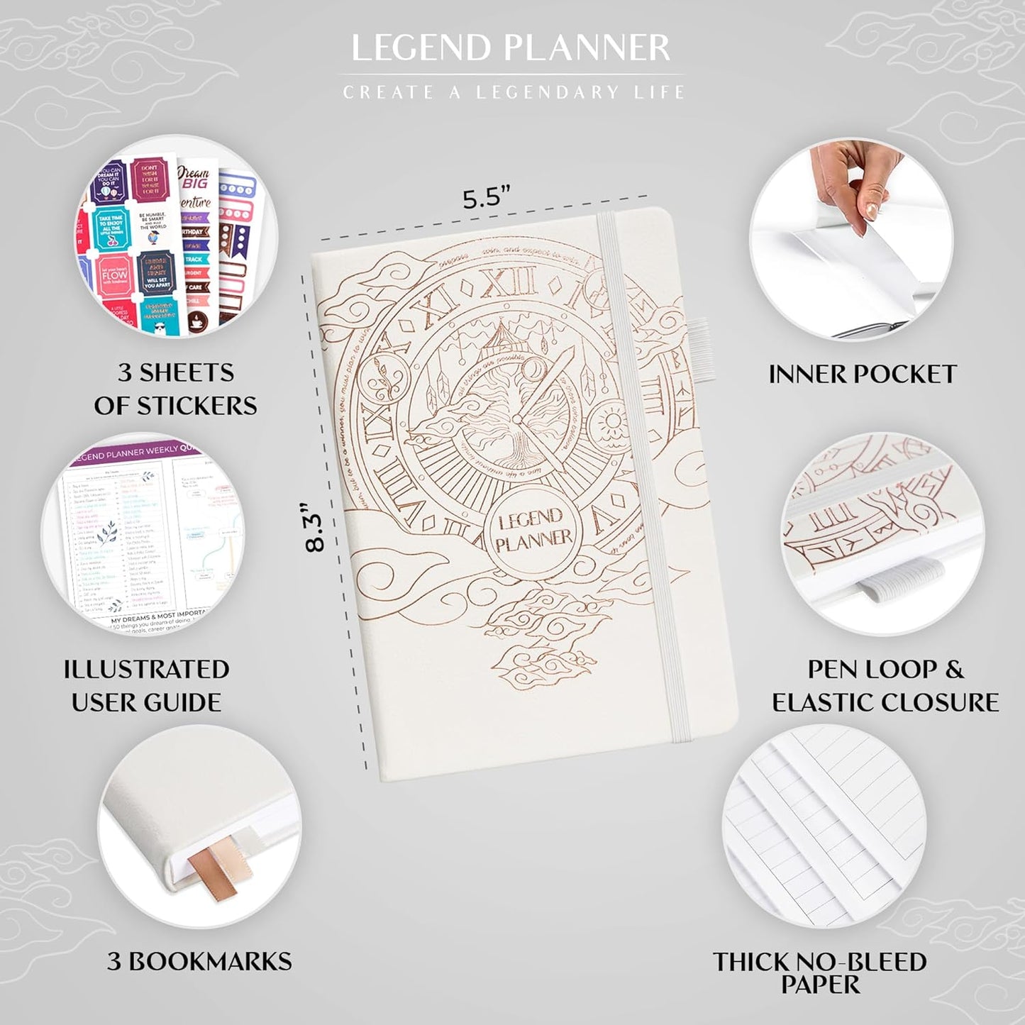Legend Planner – Weekly & Monthly Life Planner to Hit Your Goals & Live Happier. Organizer Notebook & Productivity Journal. A5 (White)