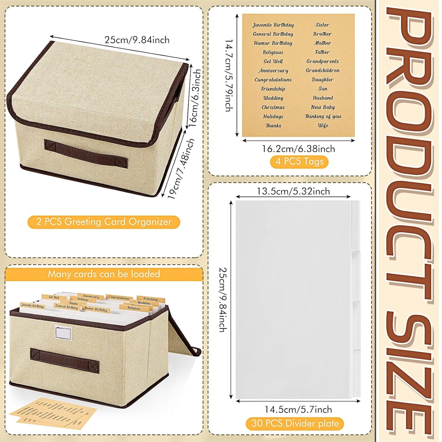 Zhanmai 2 Pcs Greeting Card Organizer Greeting Card Storage Box Card Organizer Box with 30 Pcs Dividers Stores 140+ Cards with Self Stick Labels for Storing Cards Envelopes Stickers Photos Notecards