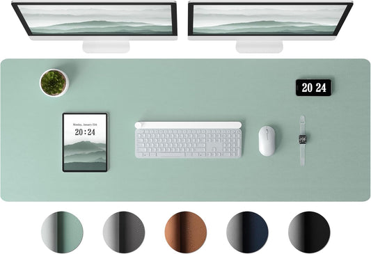 Aothia Leather Desk Pad Protector - Large Mouse Pad, Office Mat, Non-Slip PU Leather Blotter, Laptop Desk Pad, Waterproof Writing Pad for Office and Home (Light Blue, 38" x 13.7")