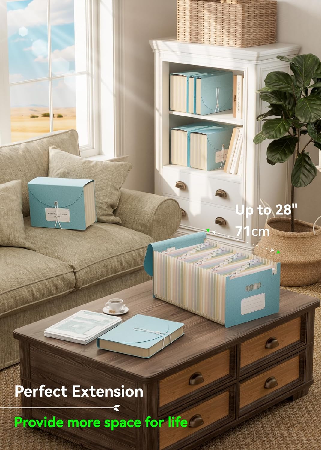 Accordion File Organizer, 26 Pockets Wheat Straw Expanding File Folder, Monthly Bill Receipt Organizer, A-Z Tabs, 100% BPA Free, Return to Nature, Healthy Living, Letter/A4 Size - Sky Blue