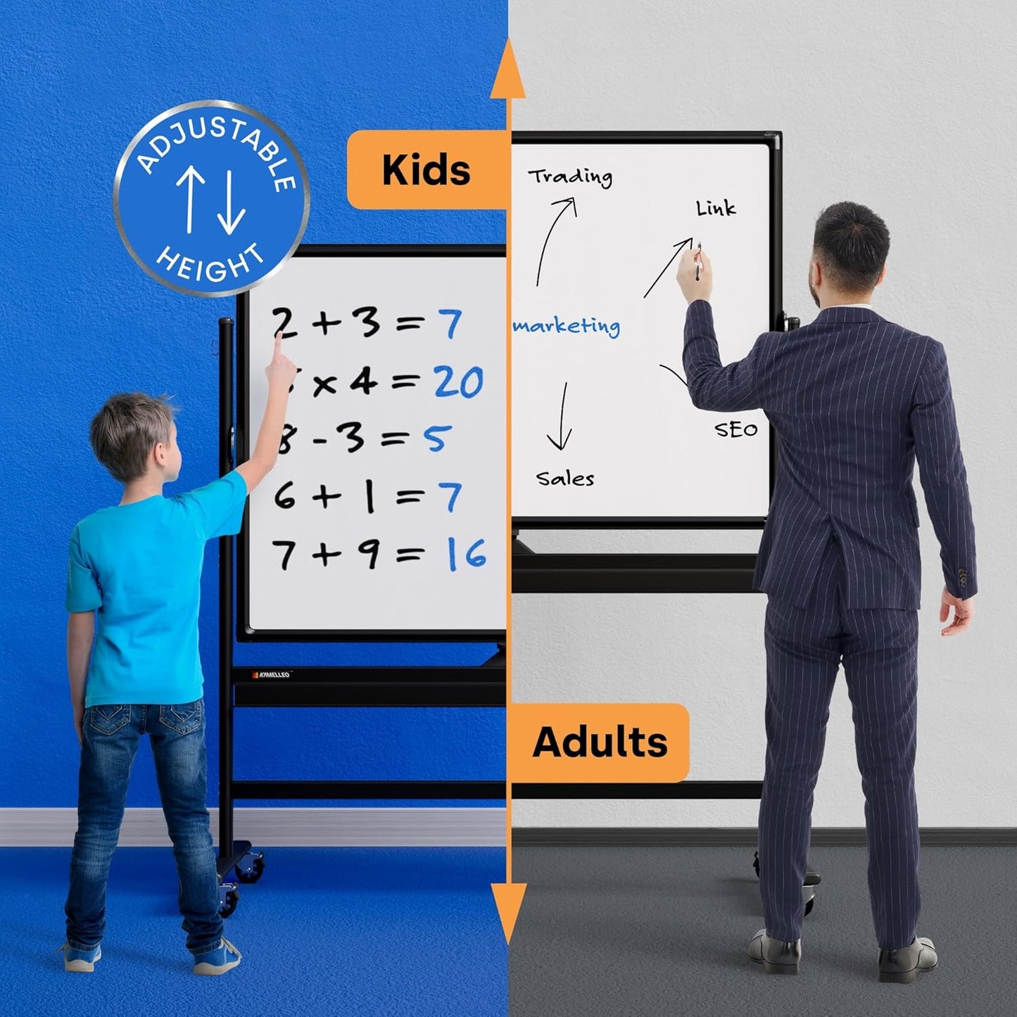 Rolling Dry Erase Board 48 x 36 - Large Portable Magnetic Whiteboard with Stand - Double Sided Easel Style Whiteboard with Wheels - Mobile Standing White Board for Office, Classroom & Home