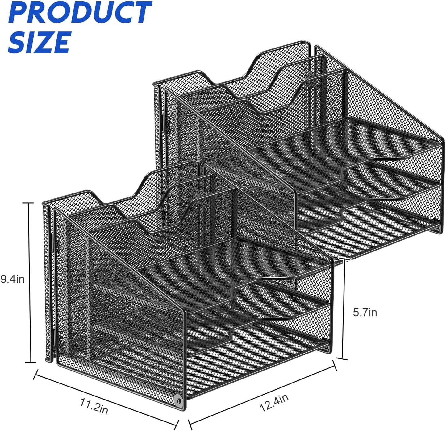 Samstar 2 Pack Mesh Desk File Organizer Letter Tray Holder, Desktop File Folder Holder with 3 Paper Trays and 2 Vertical Upright Section, Black