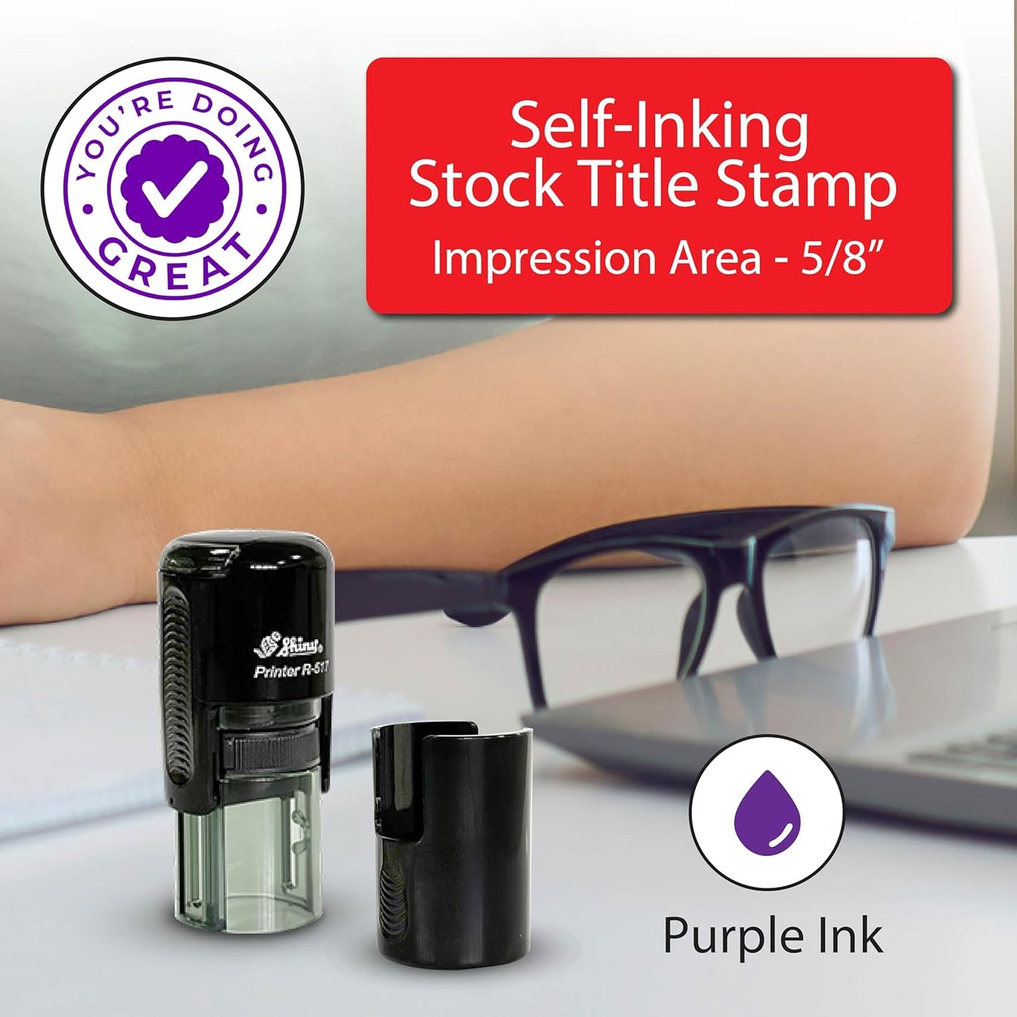 Shiny You're Doing Great Teacher Stamp, Round Self Inking Stamp for Classroom, Purple Ink