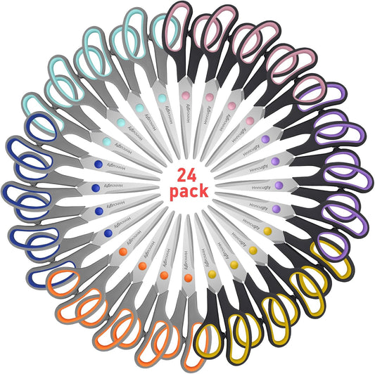Scissors for Office School Supplies, Hnncugty 8" Scissors All Purpose Bulk Set of 24-Pack, Sharp Shears for Home Craft Sewing Fabric, Middle School Student Teacher Supplies, Comfort Right/Left Handed