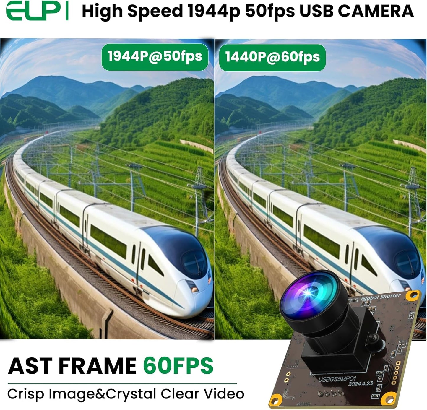 ELP 5MP Global Shutter 50fps USB Fisheye Camera for Computer, Laser Engraver, Live Streaming - 170 Fisheye Lens