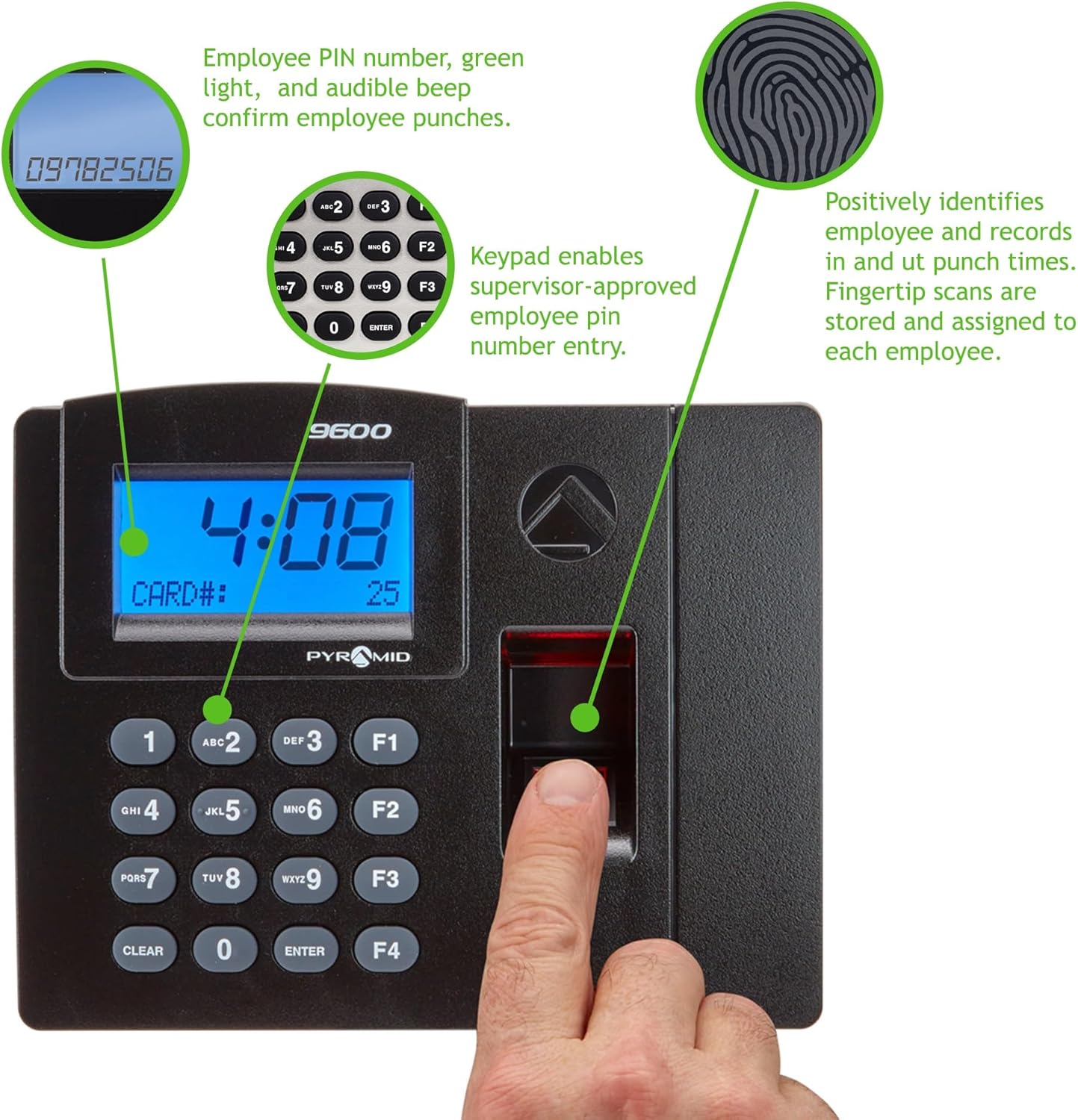 Pyramid Time Systems - Pyramid TimeTrax Elite [TTELITEEK] Automated Biometric Fingerprint Time Clock for small Business, Employee In/Out Time Tracker with Software Download, Windows Compatible - Black