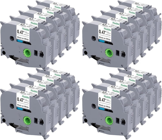 Tze TZ Tape 12mm 0.47 Laminated White Compatible for Brother Label Maker Tape 12mm 1/2" Black on White Tape for Ptouch PT PTD200 PTD410 D210 D220 D610 P710BT PTH110, 20-Pack