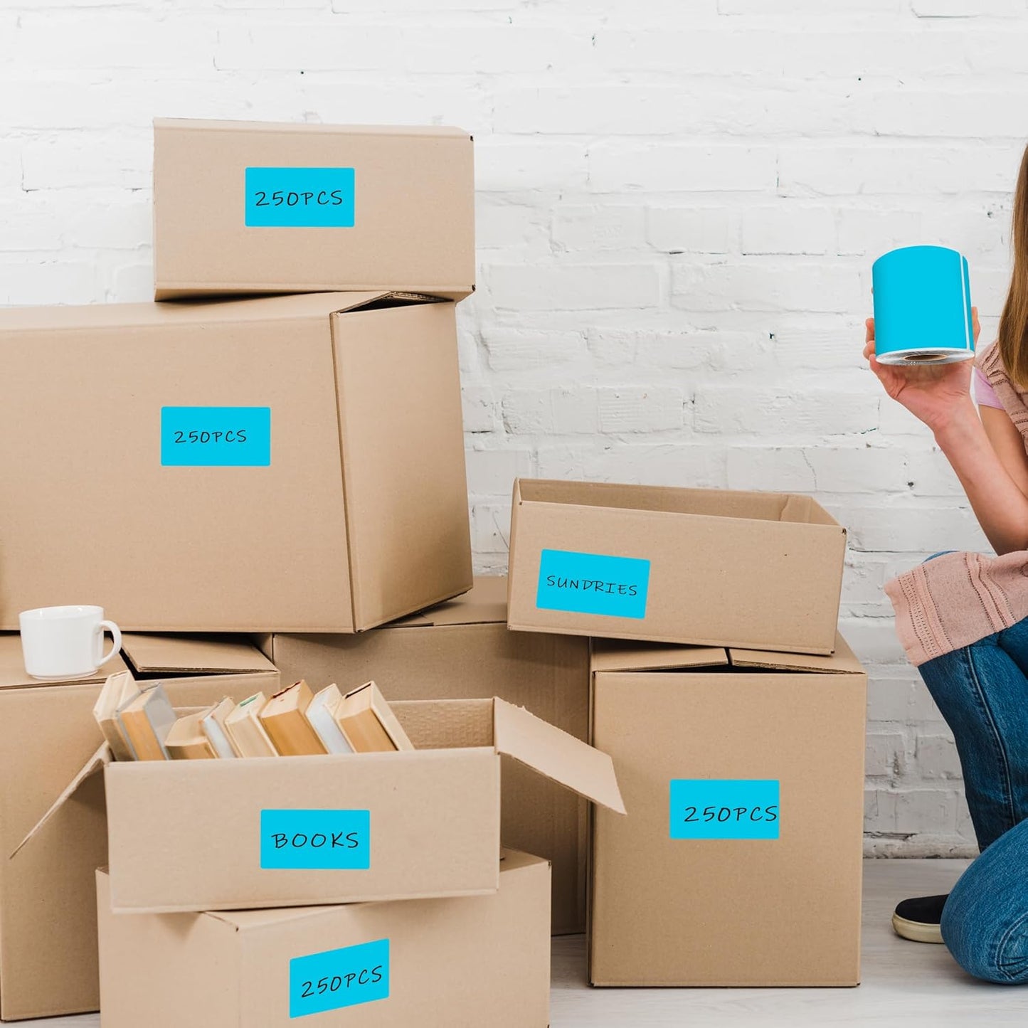 3 x 5 Inch 250Pcs Rectangle Color Coding Stickers,Strong Adhesion Easy to Write Label for Moving,Box Organization,Inventory,Business,Teal Blue