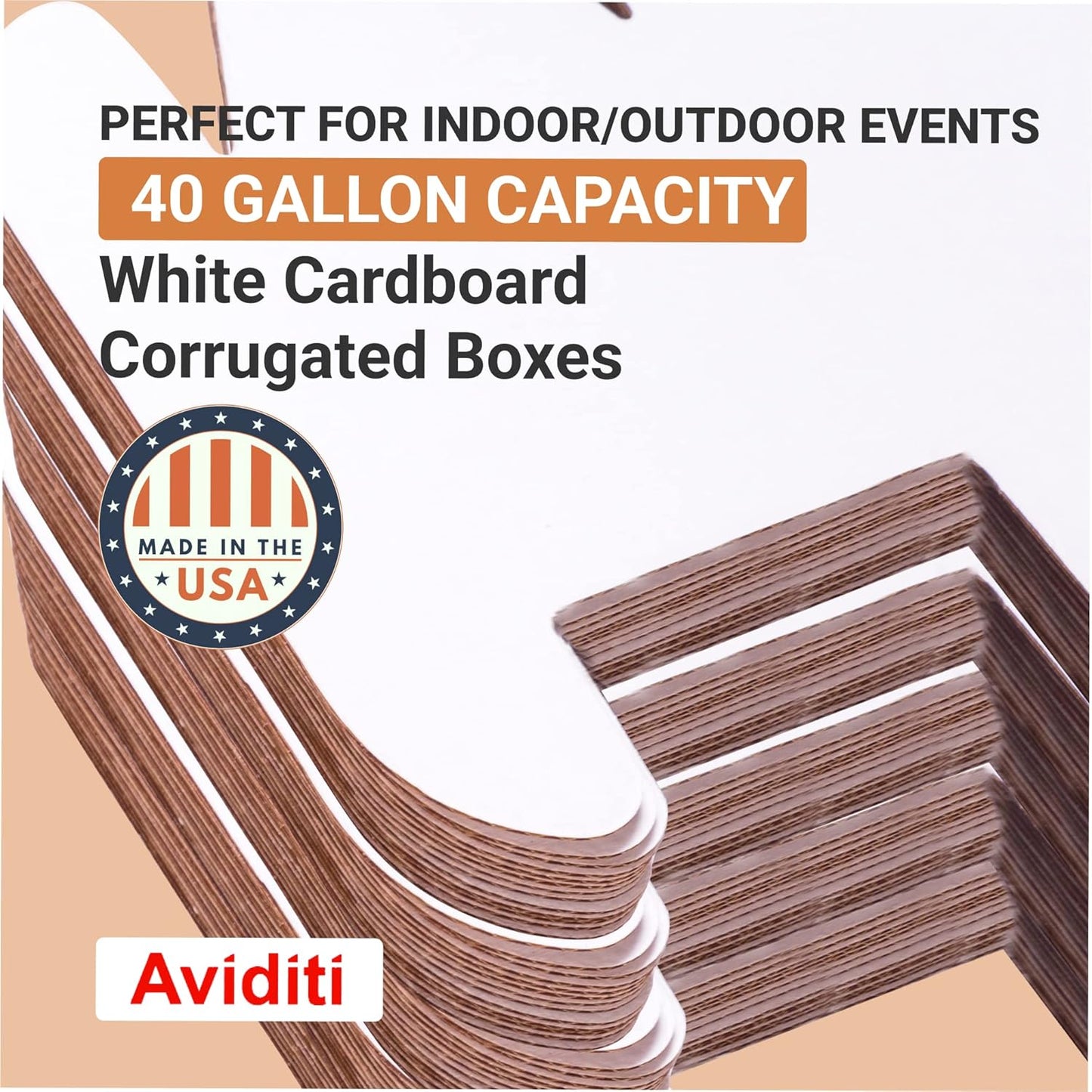 AVIDITI Cardboard Trash Cans and Recycling Bins, 40 Gallon 18"L x 18"W x 30"H (10-Pack) Reusable or Disposable Pop Up Garbage Boxes for Parties, Outdoor Events, Heavy Duty, Plain