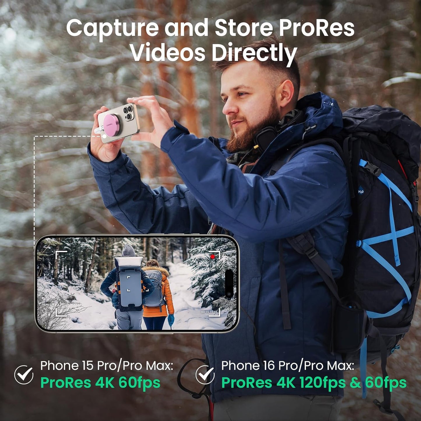 IGIERA 1TB Magnetic Portable SSD, External Solid State Drives with USB-C 3.2 Gen 2x2, Speed Up to 2000MB/s, Compact & Durable, Compatible with iPhone 15/16 Series and Other USB-C Devices, Pink