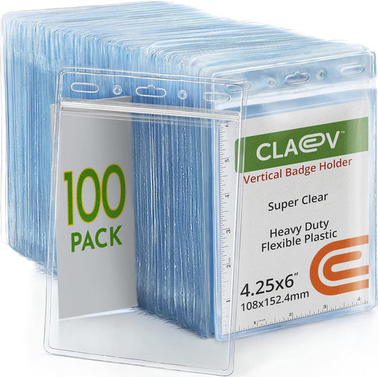 Claev Fast Seal Vertical 4x6 Passport & Card Holders (4x6 Extra Large (XXL), 100 Pack), Clear Waterproof ID Plastic Name Card Badge Holders for Travel, Conferences, Conventions