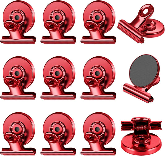 FINDMAG 12 Pack Magnetic Clips for Photo Display, Picture Hanging, Heavy Duty Scratch-Free Fridge Magnet Clips for Whiteboard, Refrigerator, Locker, Kitchen, Office, Magnetic Clips for Photo, Red.
