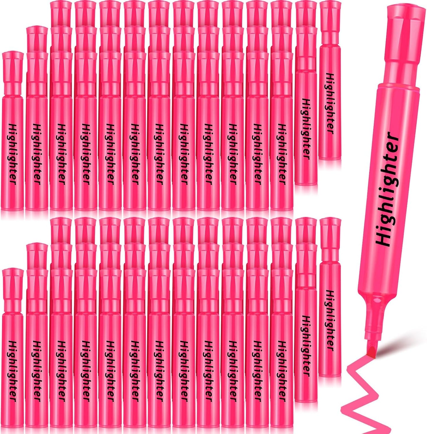 Qilery 72 Pack Highlighters Bulk, Tank Style Chisel Tip Highlighters Markers Quick Drying for Kids and Adult Coloring, Classroom Home Office School Supplies (Pink)