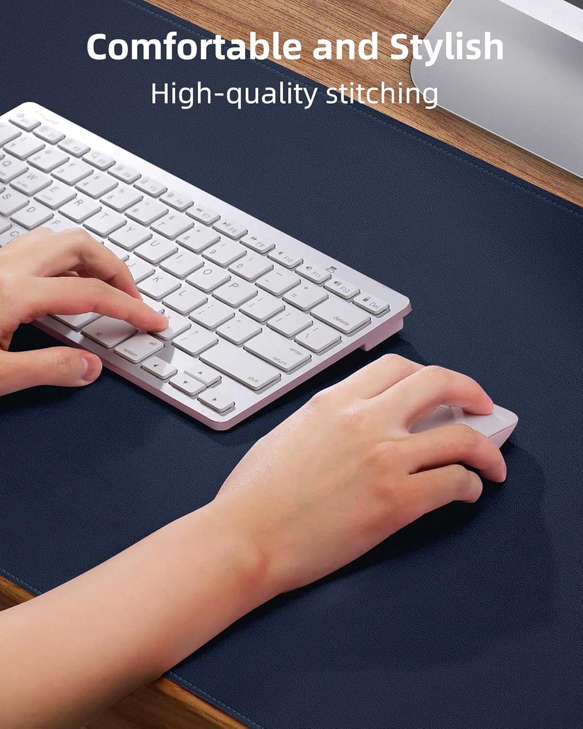 Leather Desk Pad Protector, Mouse Pad, Office Mat, Non-Slip PU Leather Blotter, Laptop Pad, Waterproof Writing Pad for Office and Home (Midnight Blue, 31.5" x 15.7")