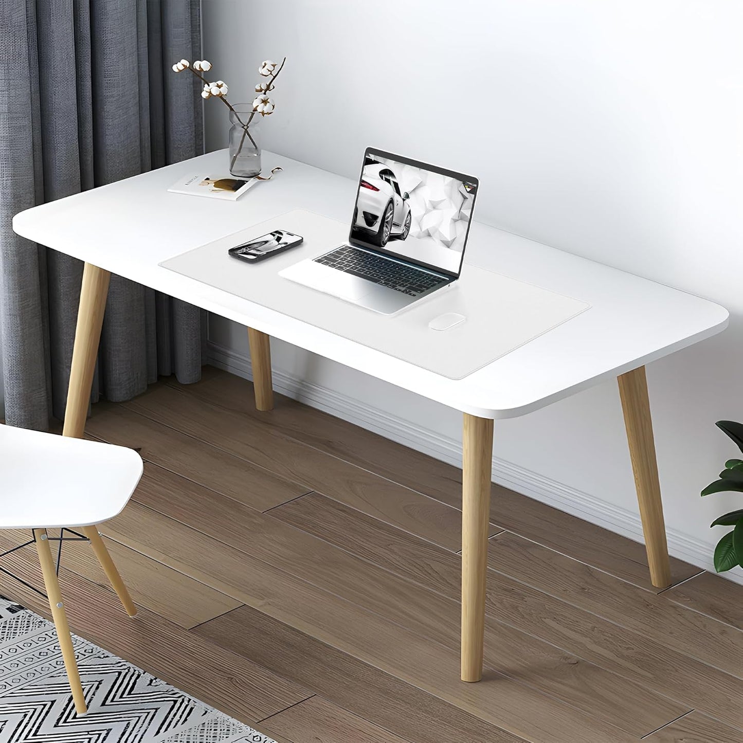 AFIING Dual-Sided Desk Pad, Natural Cork & PU Leather, Desk Mat Protector Non-Slip, Waterproof, Easy Clean,Large Mouse mats for Office and Home Work(Ivory White, 31.5"x17")