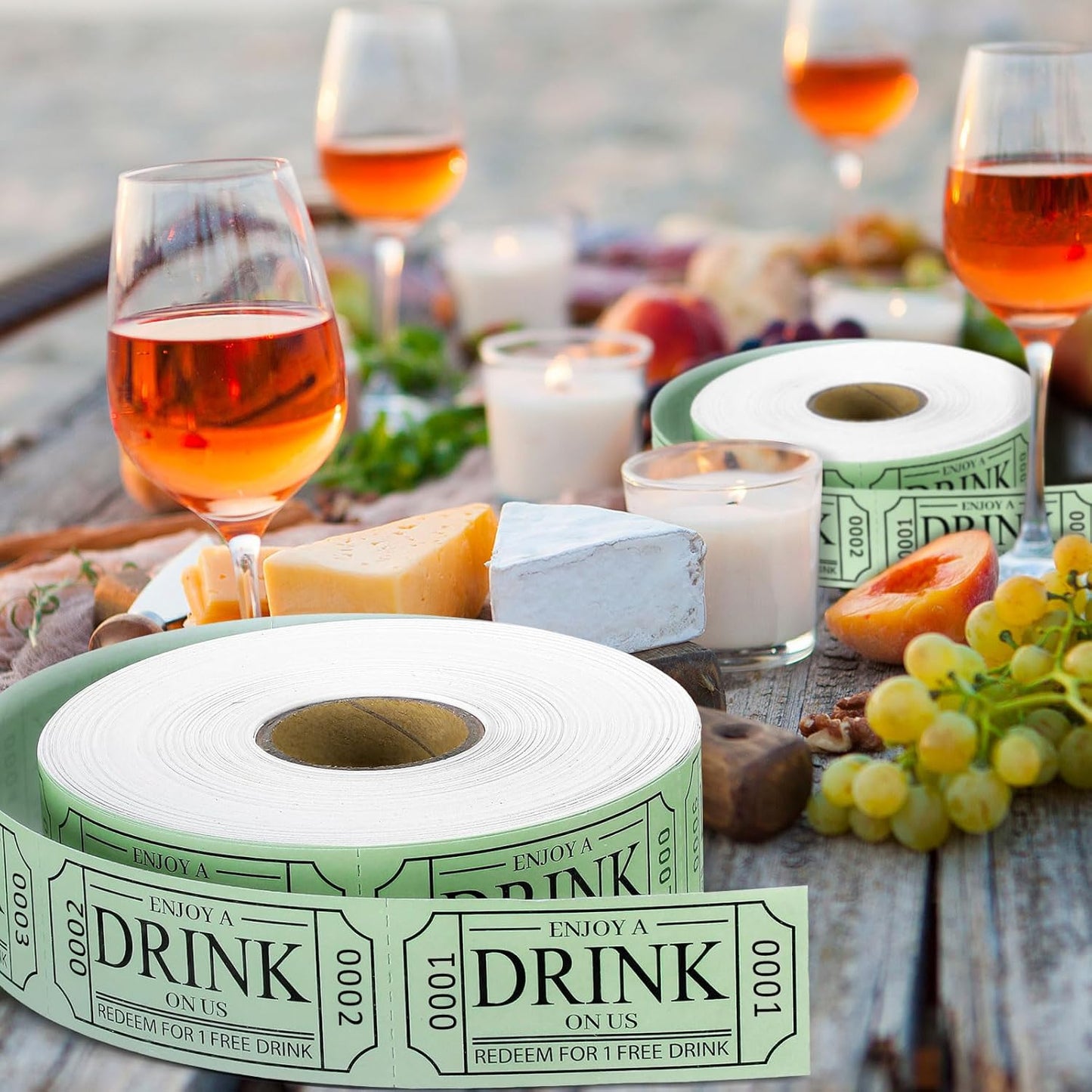TaoBary 2 Rolls 1000 Pcs Free Drink Ticket Roll Raffle Party Tickets for Events Wedding and Parties(Sage Green)