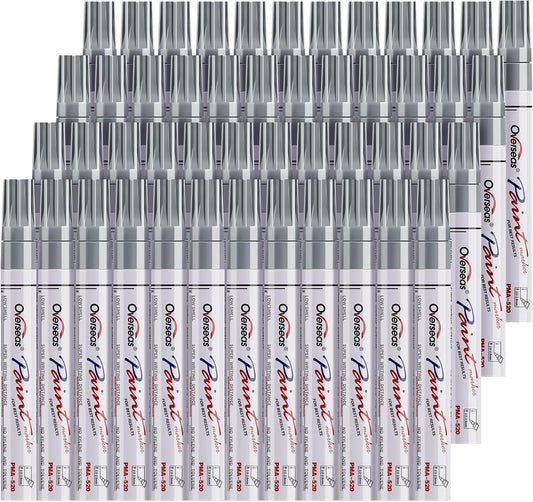 Overseas 48 Silver Paint Pens, Oil Based Permanent Markers Set - Quick Drying, Waterproof, Fade-Resistant, Medium Tip Paint Markers Bulk for Wood, Metal, Rock, Ceramic, Plastic, Canvas, Glass, Rubber