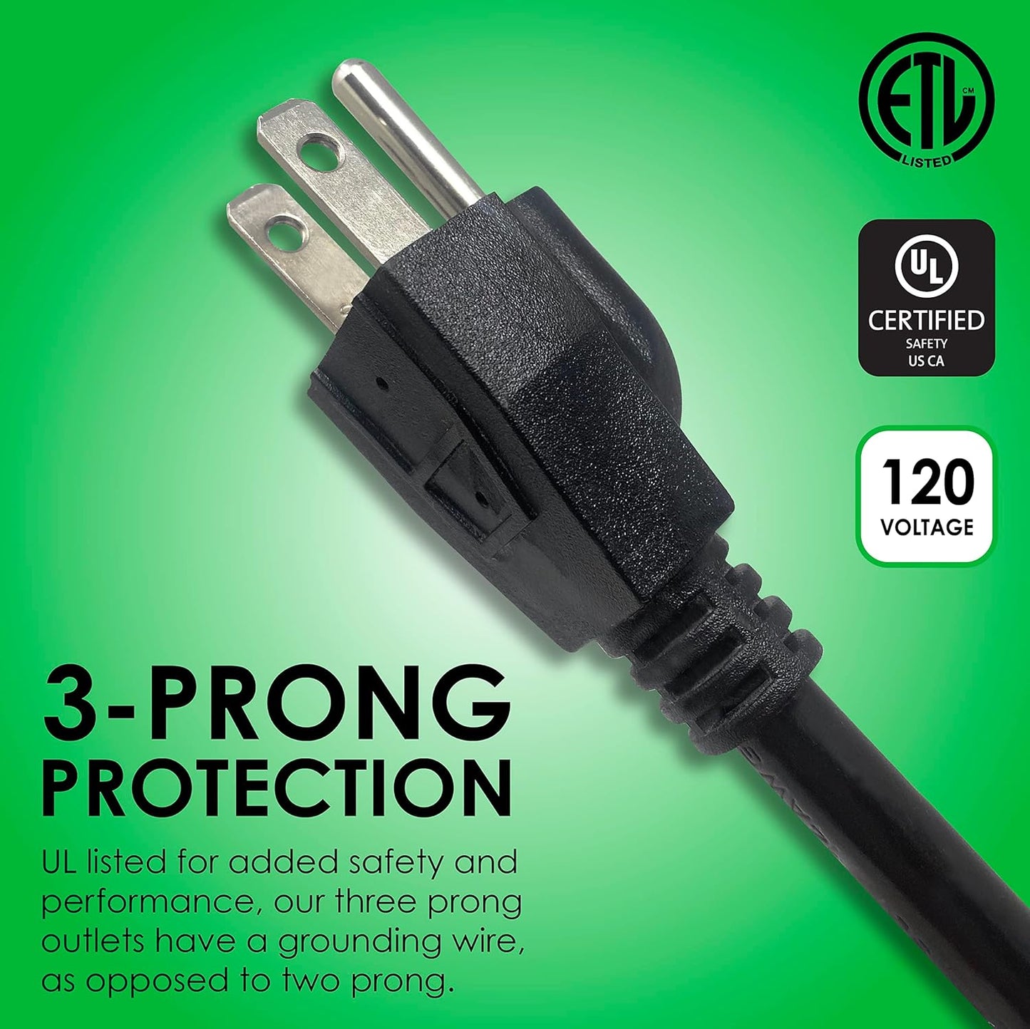 Digital Energy 6-Outlet Surge Protector Power Strip with 25-Ft Long Extension Cord, Black, ETL Listed/UL Standard