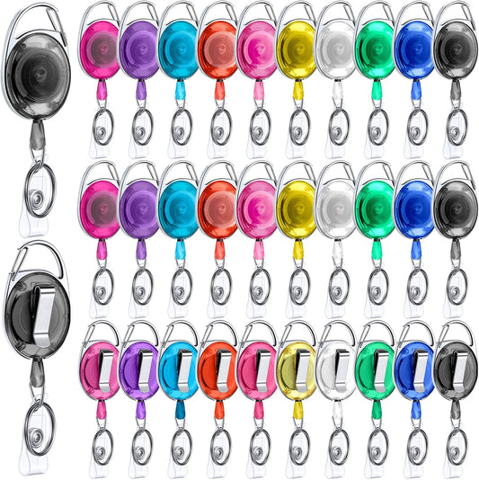 Laumoi 80 Packs Retractable ID Badge Holder Name ID Badge Reel Clips Keychain with Belt Clip and Key Ring for Office Worker Doctor Nurse Employee (Transparent Multicolor)
