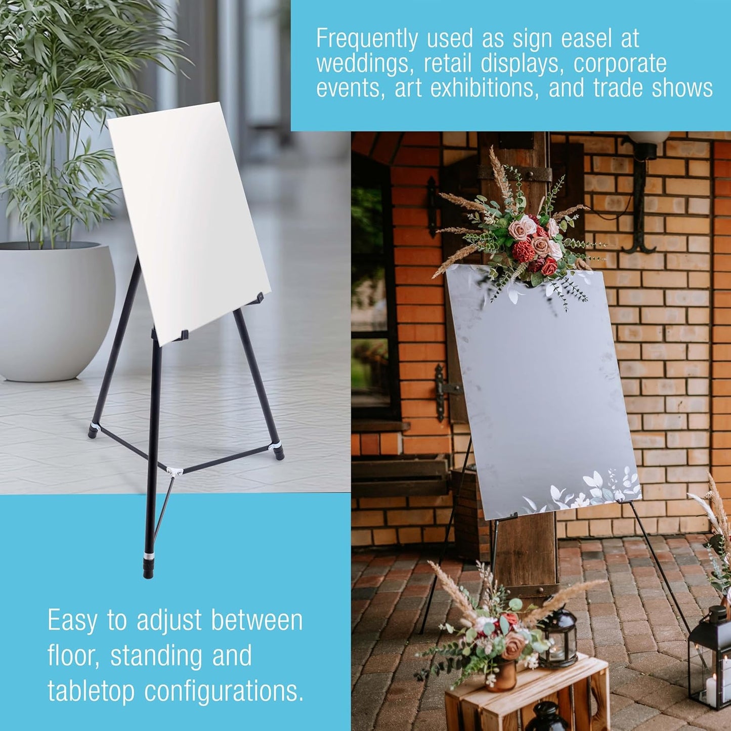 U.S. Art Supply 70" High Showroom XL Silver Metal Display Easel (6 Pack) - Large Adjustable Height Portable Easel Stand, Sign Display, Holds 45 lbs - Floor & Tabletop Easels, Painting Stand