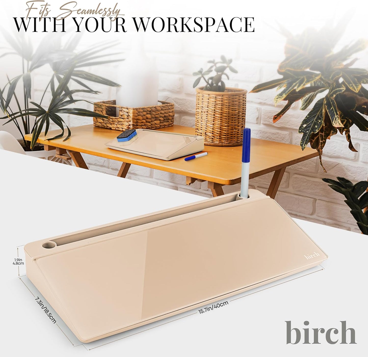 Birch Desktop Whiteboard with Storage & Multiple Marker Surface Desktop Glass Dry Erase Board Desk Top White Board Dry Erase Notepad Desk White Board Tabletop Desk Whiteboard (Sand)