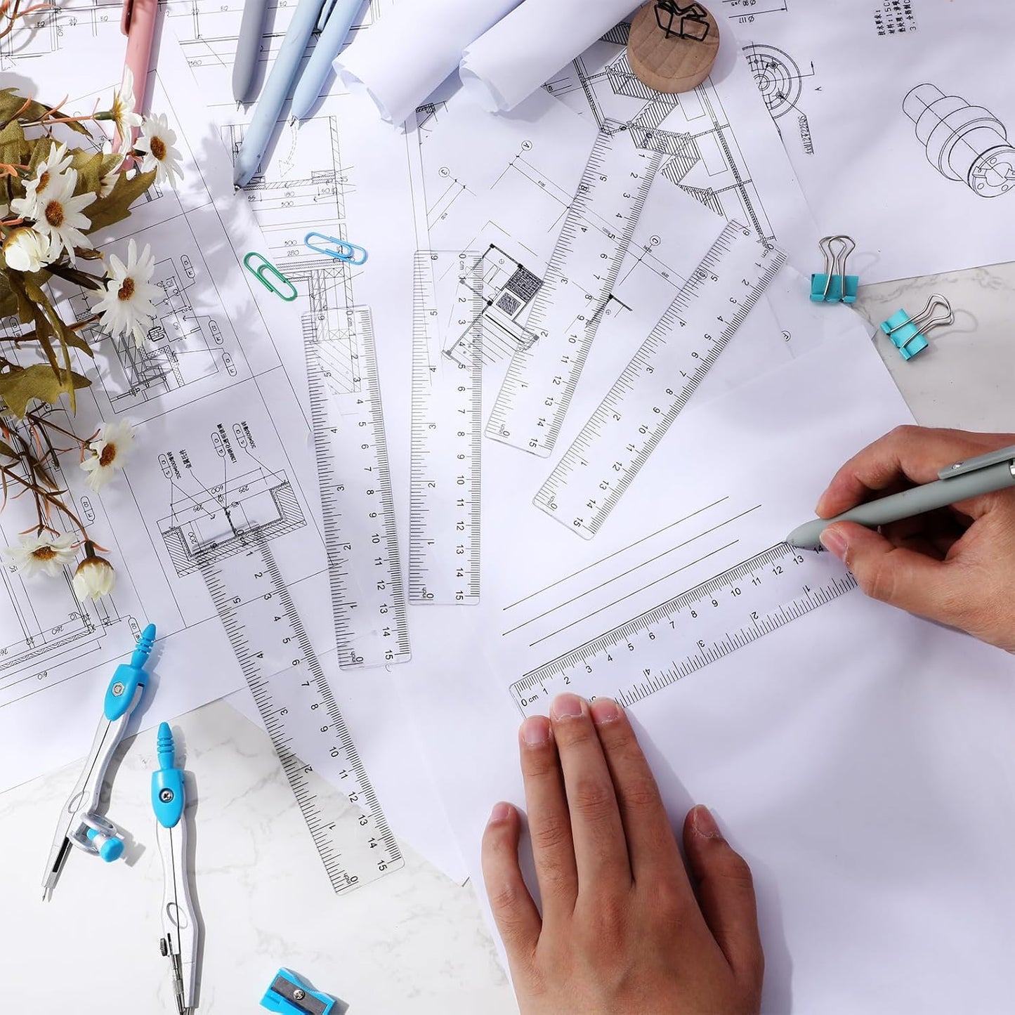 Zonon 6 Pcs 6 Inch Ruler Bulk Clear Plastic Flexible Straight Metric Rulers with Centimeters and Inches Drafting Measuring Tool for Classroom School Students Education