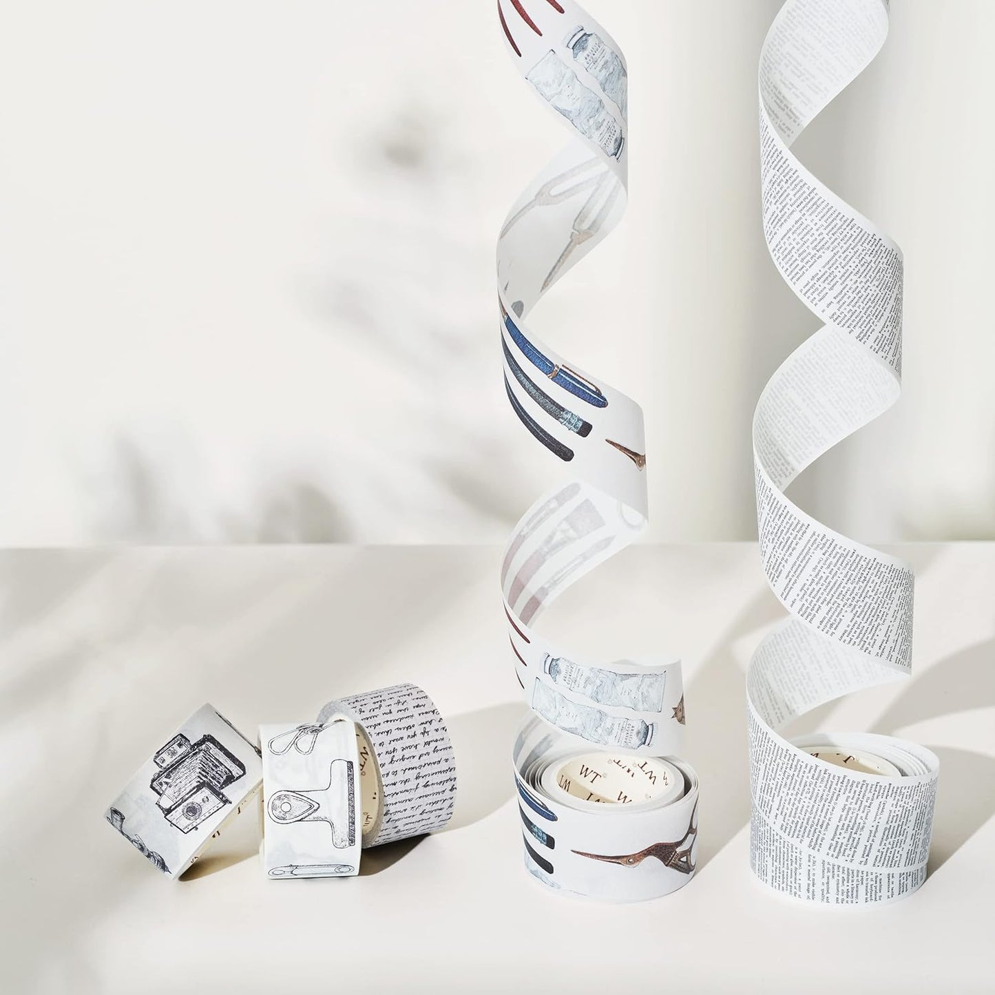 WT Happy Journaling Washi Tape Set, 5 Rolls, Original Designs, Vintage Decorative Masking Tape, Words Craft Tape, Bujo Planner Supplies, Adhesive Wrapping Tape, DIY Retro Paper Tape